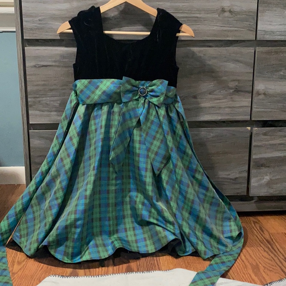 Black dress with dray and blue plaid